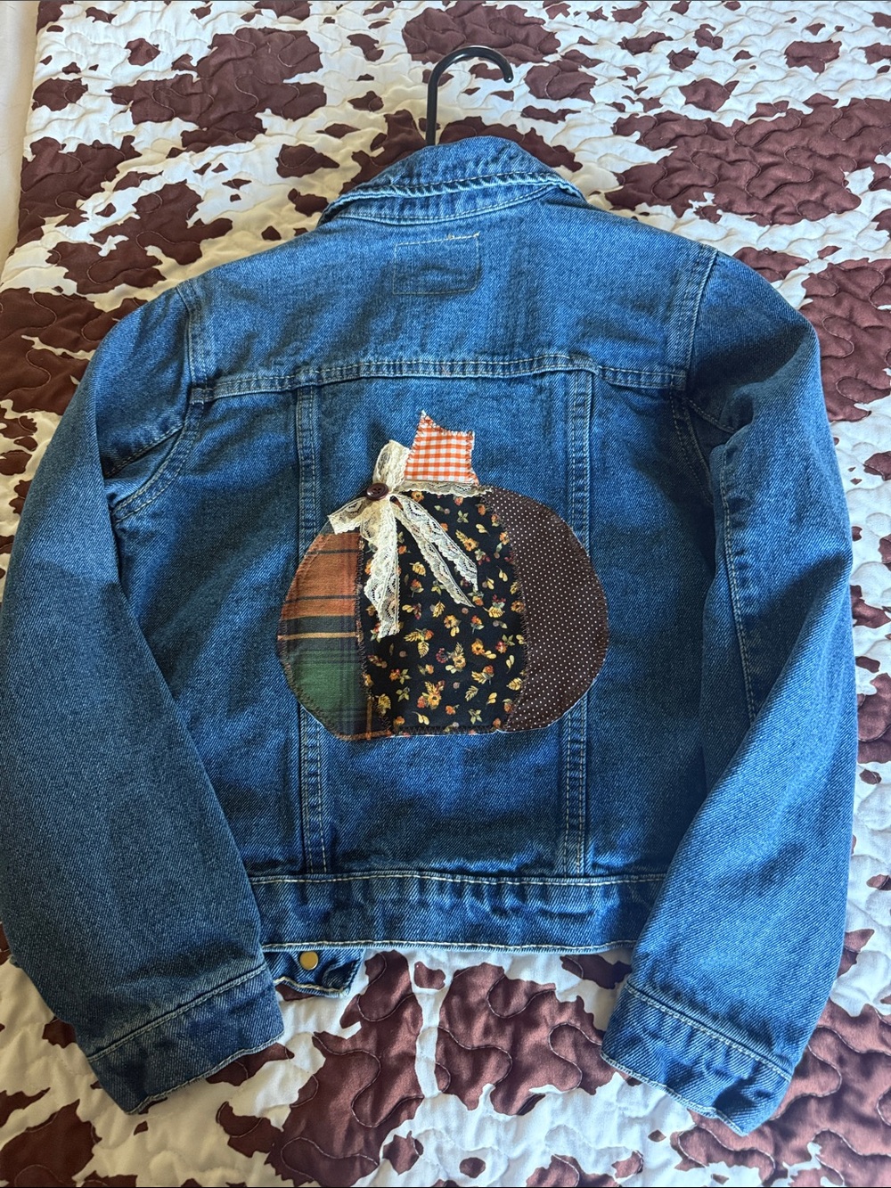 Kids Blue Denim Jacket with Pumpkin Patchback